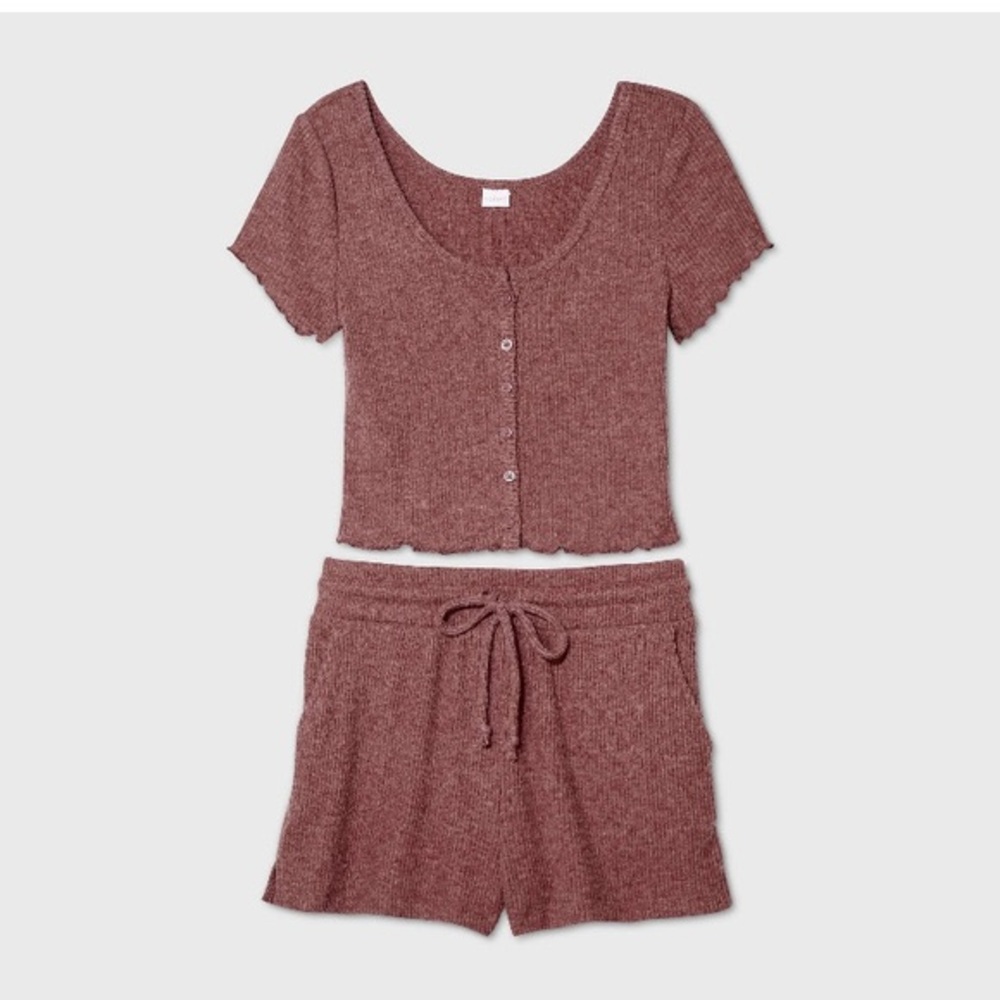 Colsie women’s cozy rib knit pajama set - Rose